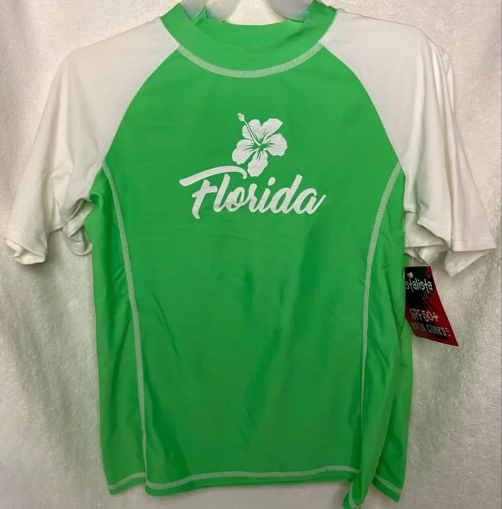 Green Coastalista Rash Guard Swim Shirt L SPF50 FLORIDA Souvenir Tourist Holiday